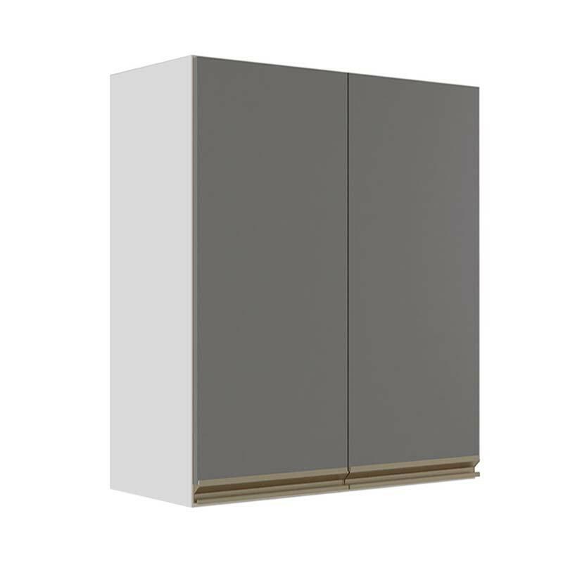 Módulo Armário Aéreo 88x70x34cm 2 Portas 100% MDF Cozinha Modulada Gold J Robel Branco/Cinza Matte