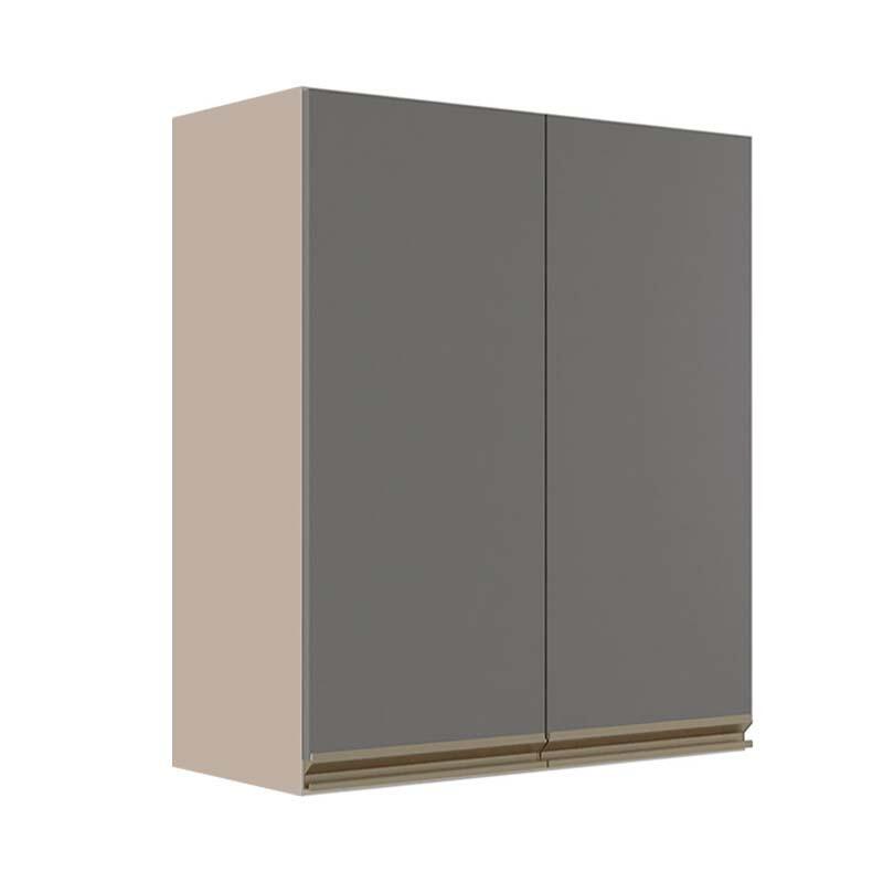 Módulo Armário Aéreo 88x70x34cm 2 Portas 100% MDF Cozinha Modulada Gold J Robel Fendi/Cinza Matte