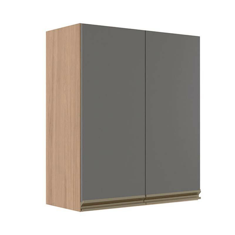 Módulo Armário Aéreo 88x70x34cm 2 Portas 100% MDF Cozinha Modulada Gold J Robel Hanover/Cinza Matte