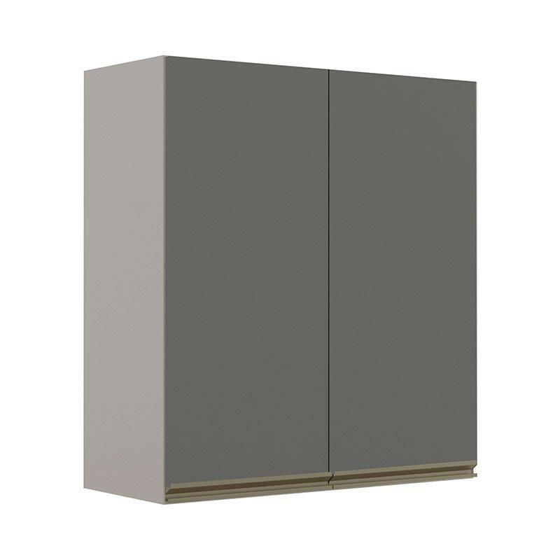 Módulo Armário Aéreo 88x80 2 Portas 100% MDF Cozinha Modulada Gold Robel Fendi/Cinza