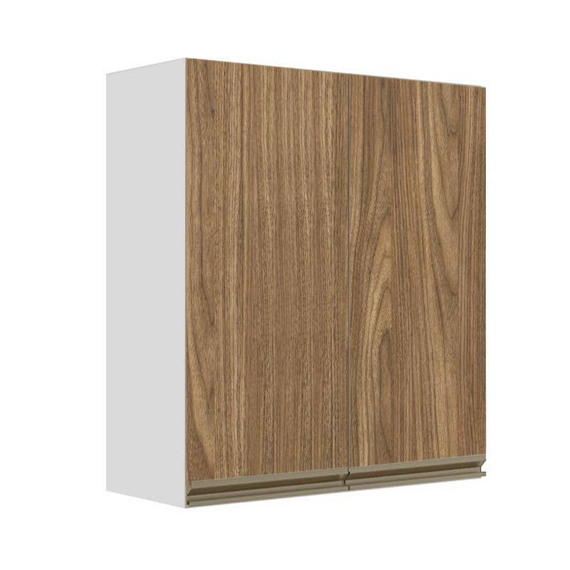 Módulo Armário Aéreo 88x80x34cm 2 Portas 100% MDF Cozinha Modulada Gold J Robel Branco/Amendoeira BP