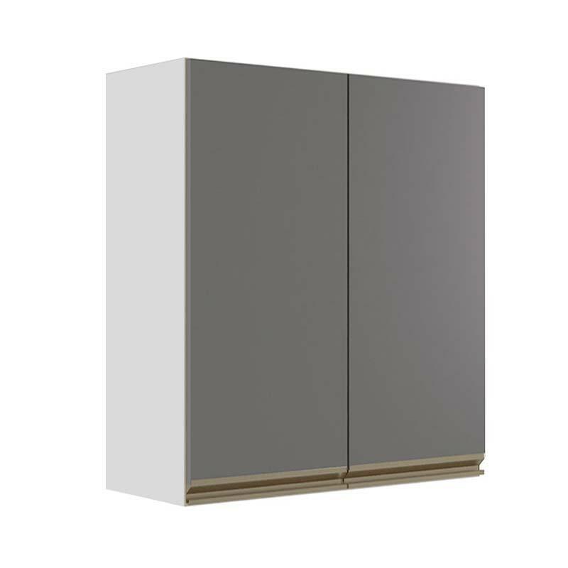 Módulo Armário Aéreo 88x80x34cm 2 Portas 100% MDF Cozinha Modulada Gold J Robel Branco/Cinza Matte