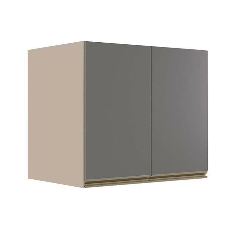 Módulo Armário Aéreo 68x80x56cm 2 Portas 100% MDF Cozinha Modulada Gold J Robel Fendi/Cinza Matte