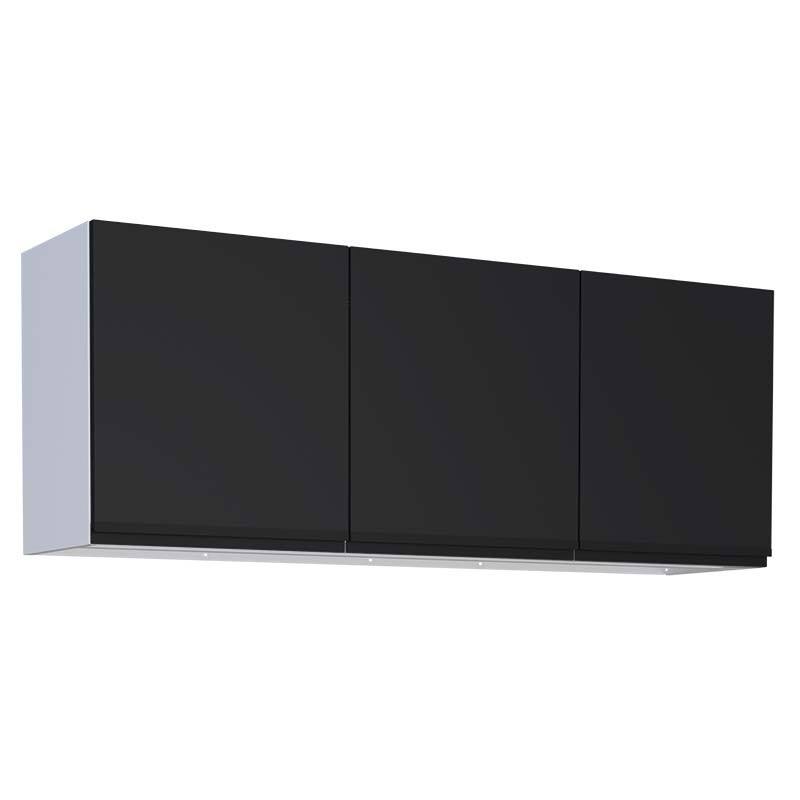 Armário Aéreo Aço 3 Portas 145x55x32cm Cozinha Gaia 150 Cozimax Preto