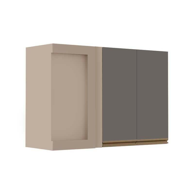 Módulo Armário Aéreo 68x100x34cm Canto Reto 100% MDF Cozinha Modulada Gold J Robel Fendi/Cinza Matte