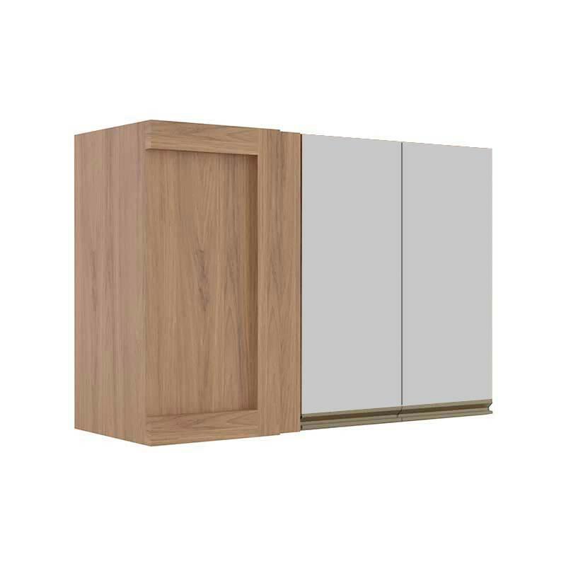 Módulo Armário Aéreo 68x100x34cm Canto Reto 100% MDF Cozinha Modulada Gold J Robel Hanover/Branco Matte