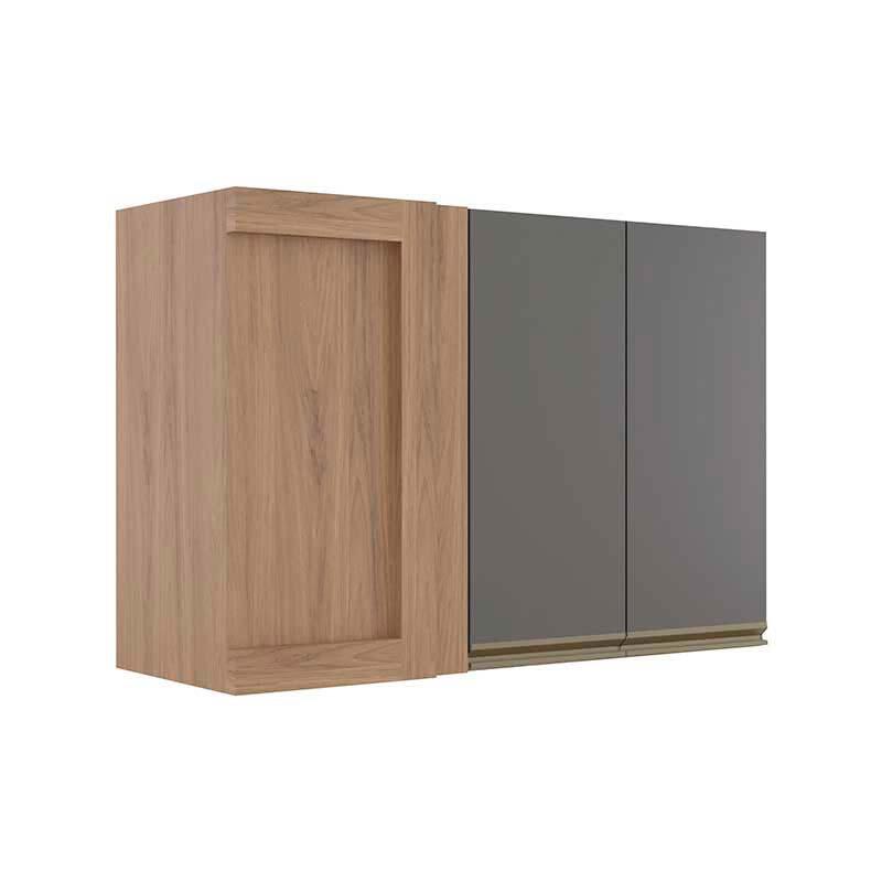 Módulo Armário Aéreo 68x100x34cm Canto Reto 100% MDF Cozinha Modulada Gold J Robel Hanover/Cinza Matte