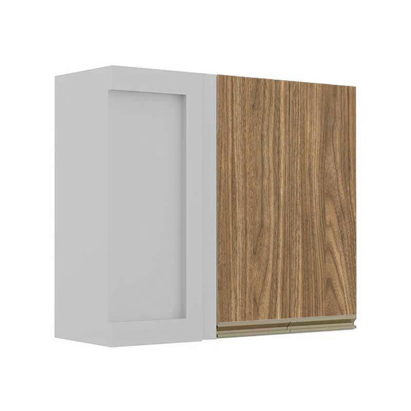 Módulo Armário Aéreo 88x100x34cm Canto Reto 100% MDF Cozinha Modulada Gold J Robel Branco/Amendoeira BP