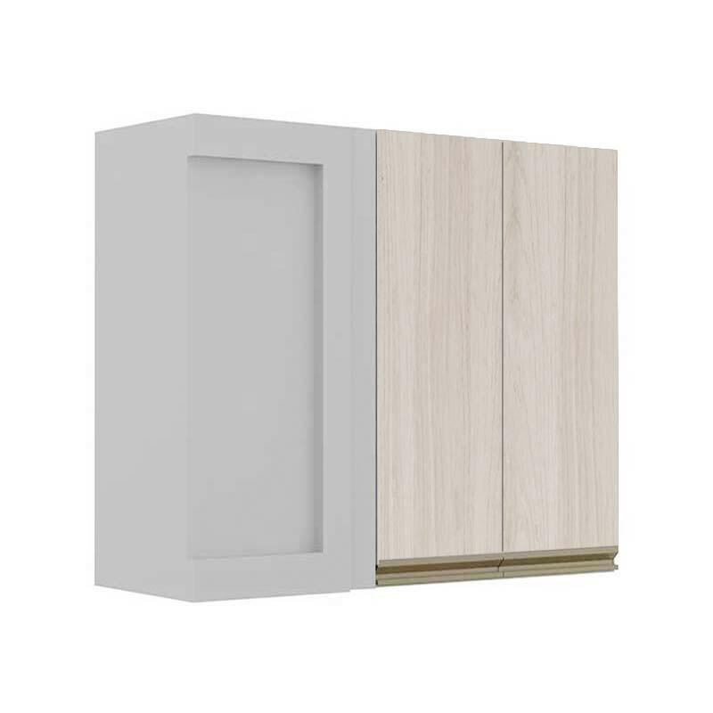 Módulo Armário Aéreo 88x100x34cm Canto Reto 100% MDF Cozinha Modulada Gold J Robel Branco/Aspen
