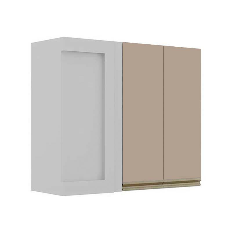 Módulo Armário Aéreo 88x100x34cm Canto Reto 100% MDF Cozinha Modulada Gold J Robel Branco/Fendi Matte