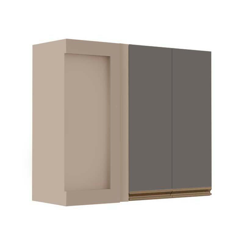 Módulo Armário Aéreo 88x100x34cm Canto Reto 100% MDF Cozinha Modulada Gold J Robel Fendi/Cinza Matte