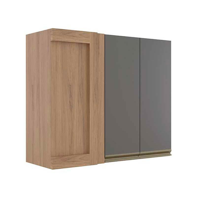 Módulo Armário Aéreo 88x100x34cm Canto Reto 100% MDF Cozinha Modulada Gold J Robel Hanover/Cinza Matte