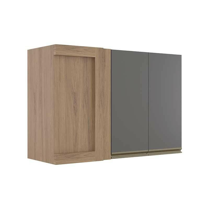 Módulo Armário Aéreo 68x100 Canto Reto Direito 100% MDF Cozinha Modulada Gold Robel Hanover/Cinza