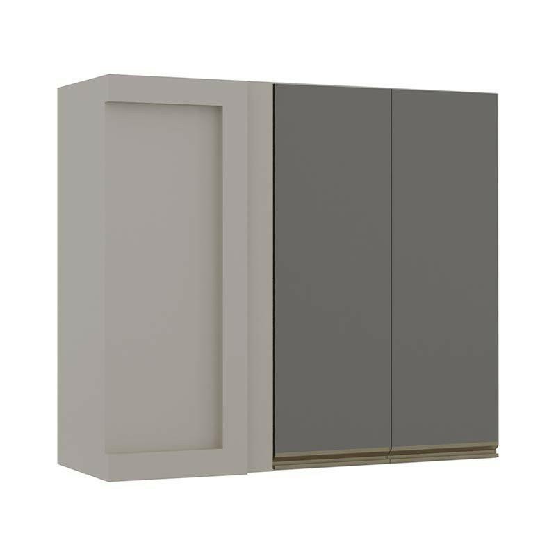Módulo Armário Aéreo 88x100 Canto Reto Direito 100% MDF Cozinha Modulada Gold Robel Fendi/Cinza
