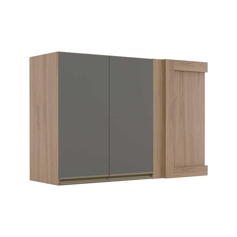 Módulo Armário Aéreo 68x100 Canto Reto Esquerdo 100% MDF Cozinha Modulada Gold Robel Hanover/Cinza