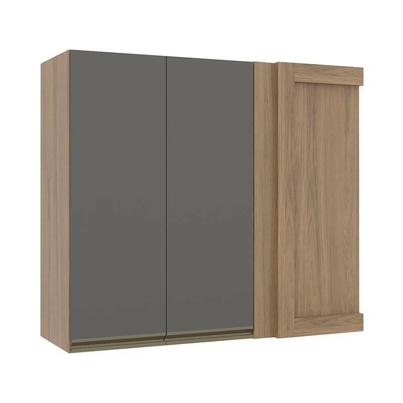 Módulo Armário Aéreo 88x100 Canto Reto Esquerdo 100% MDF Cozinha Modulada Gold Robel Hanover/Cinza