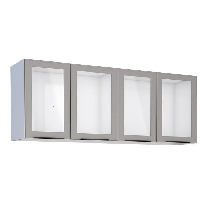 Armário Aéreo de Cozinha Aço 4 Portas Vidro Juno/Apolo 150 Cozimax Cinza Argila
