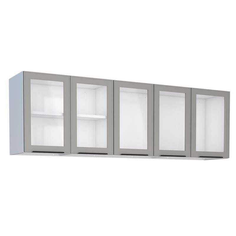 Armário Aéreo de Cozinha Aço 5 Portas Vidro Juno/Apolo 180 Cozimax Cinza Argila