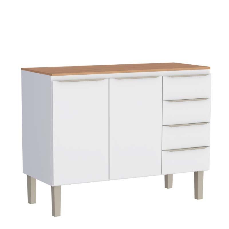 Balcão de Aço 120 Com Tampo Jequitibá 2 Portas 4 Gavetas Cozinha Flora Cozimax Branco