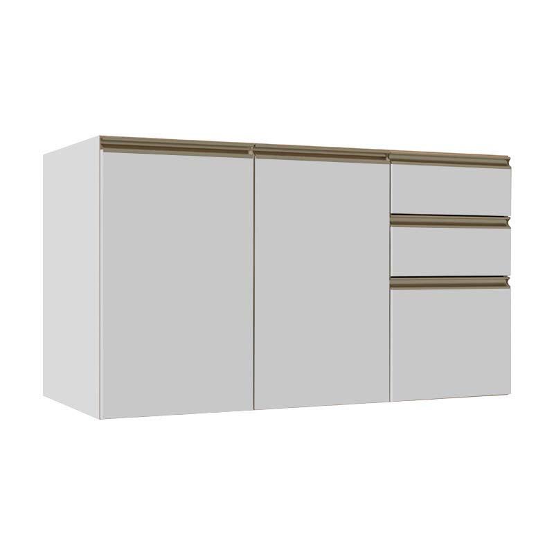 Módulo Balcão 120cm 3 Gavetas 2 Portas 100% MDF Cozinha Modulada Gold J Robel Branco/Branco Matte