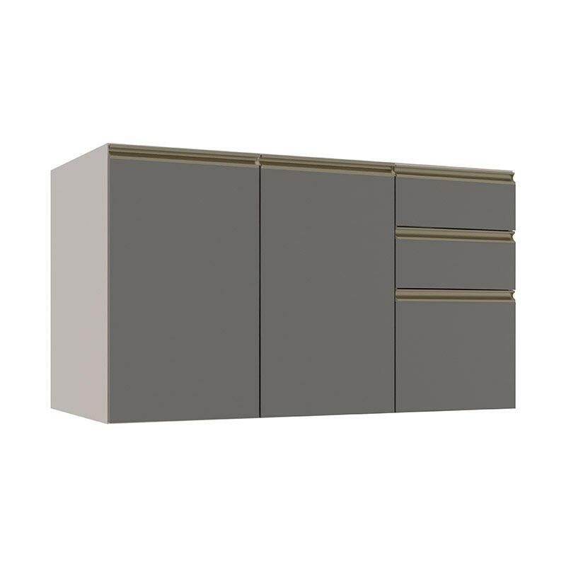 Módulo Balcão 120cm 3 Gavetas 100% MDF Cozinha Modulada Gold Robel Fendi/Cinza