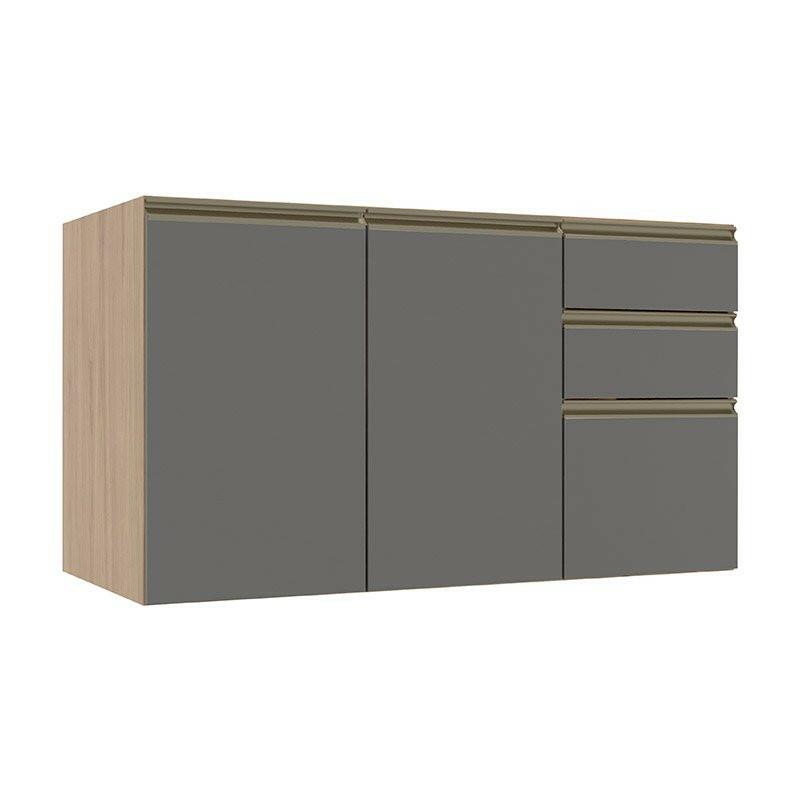 Módulo Balcão 120cm 3 Gavetas 100% MDF Cozinha Modulada Gold Robel Hanover/Cinza