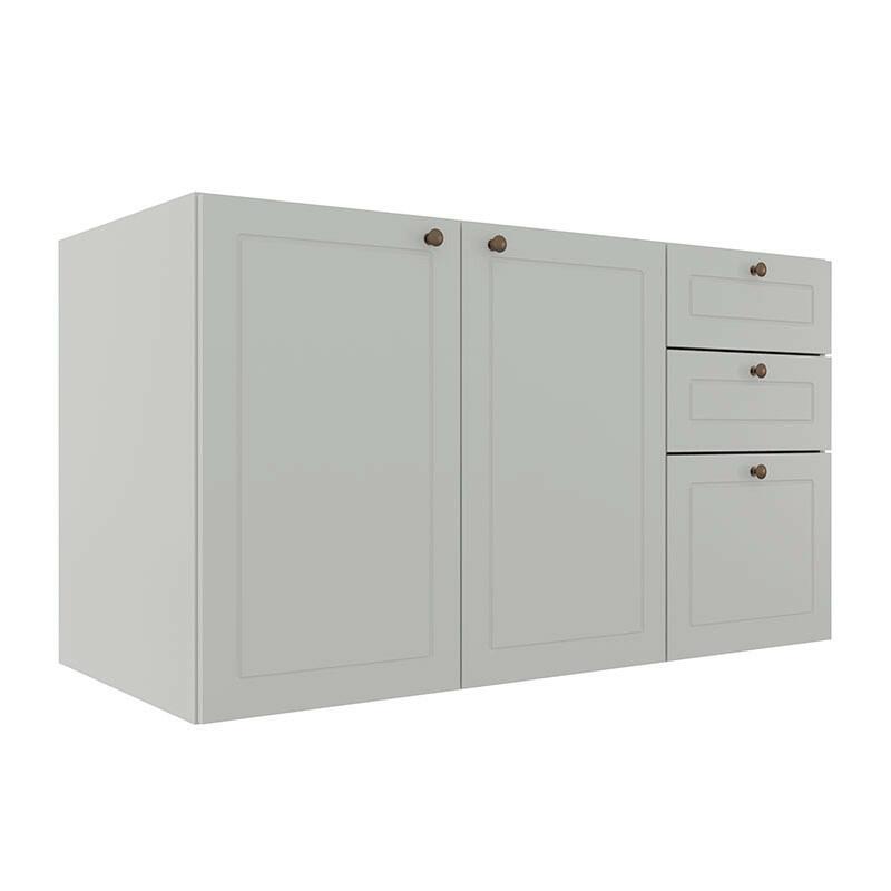 Módulo Balcao 120cm 3 Gavetas 2 Portas 100% MDF Cozinha Modulada Provence Robel Branco/Branco Matte
