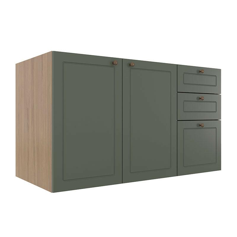 Módulo Balcao 120cm 3 Gavetas 2 Portas 100% MDF Cozinha Modulada Provence Robel Hanover/Salvia Matte