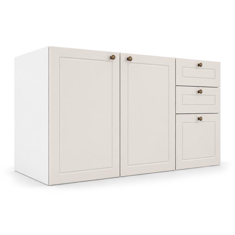 Módulo Balcão 120x68x56cm 3 Gavetas 2 Portas 100% MDF Cozinha Provence Robel Branco/Off White Matte