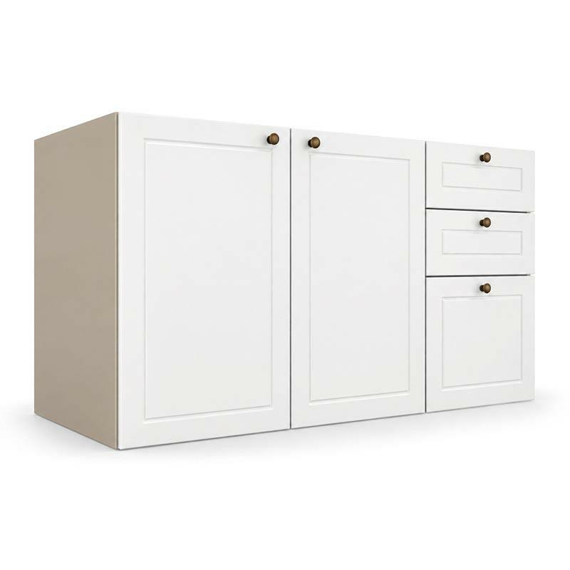 Módulo Balcão 120x68x56cm 3 Gavetas 2 Portas 100% MDF Cozinha Provence Robel Fendi/Branco Matte