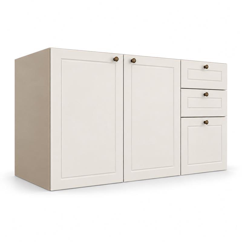 Módulo Balcão 120x68x56cm 3 Gavetas 2 Portas 100% MDF Cozinha Provence Robel Fendi/Off White Matte