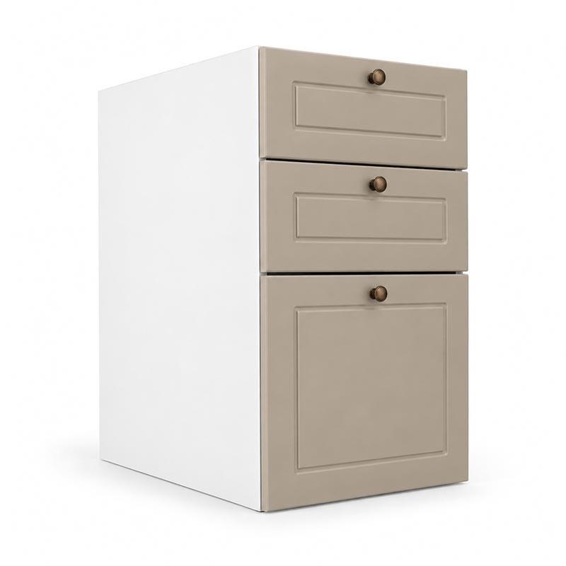 Módulo Balcao 35x68x56cm 3 Gavetas 100% MDF Cozinha Provence Robel Branco/Fendi Matte