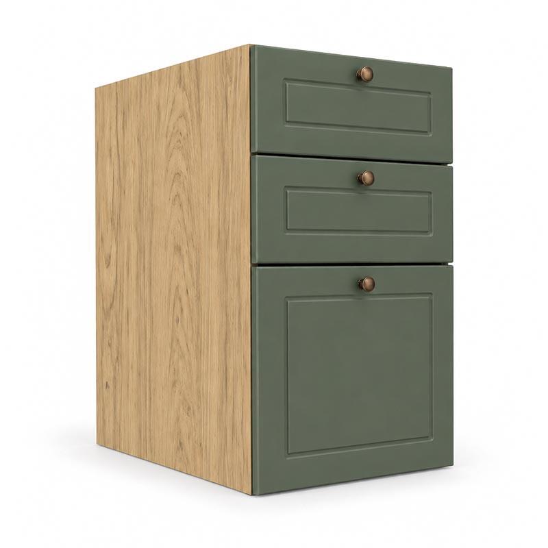 Módulo Balcao 35x68x56cm 3 Gavetas 100% MDF Cozinha Provence Robel Hanover/Salvia Matte