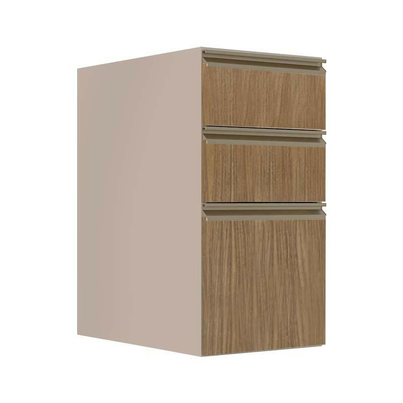 Módulo Balcão 35cm 3 Gavetas 100% MDF Cozinha Modulada Gold J Robel Fendi/Amendoeira BP