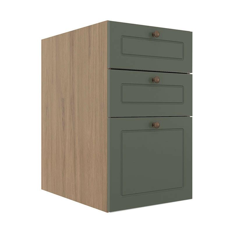 Módulo Balcao 40cm 3 Gavetas 100% MDF Cozinha Modulada Provence Robel Hanover/Salvia Matte