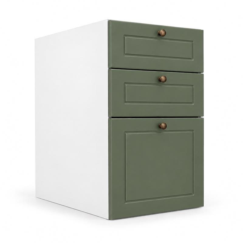 Módulo Balcao 40x68x56cm 3 Gavetas 100% MDF Cozinha Provence Robel Branco/Salvia Matte