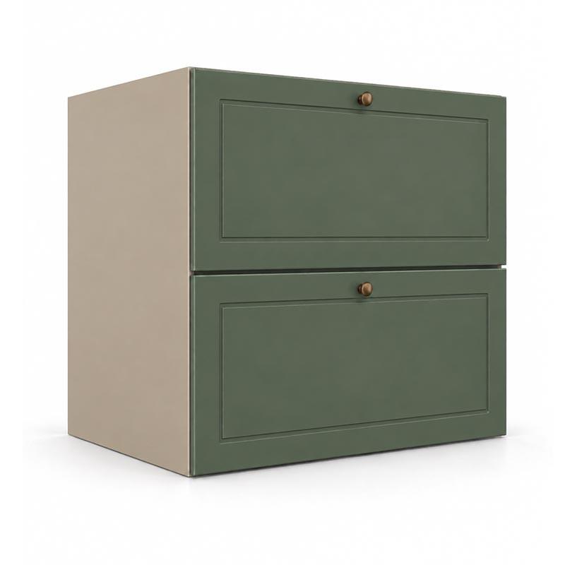 Módulo Balcão 60x68x56cm 2 Gavetas + 1 Gaveta Oculta 100% MDF Cozinha Provence Robel Fendi/Salvia Matte