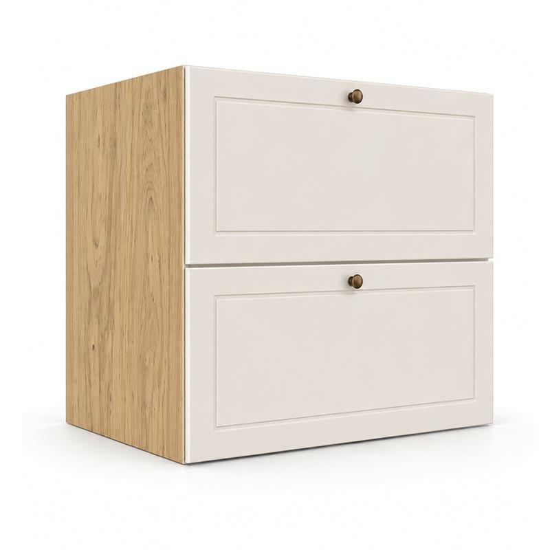 Módulo Balcão 60x68x56cm 2 Gavetas + 1 Gaveta Oculta 100% MDF Cozinha Provence Robel Hanover/Off White Matte