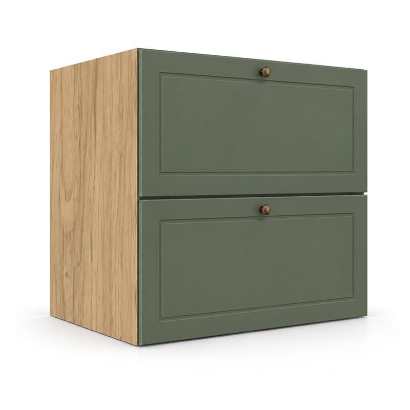Módulo Balcão 60x68x56cm 2 Gavetas + 1 Gaveta Oculta 100% MDF Cozinha Provence Robel Hanover/Salvia Matte
