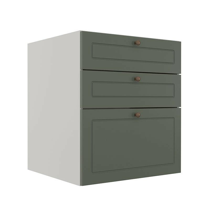 Módulo Balcao 60cm 3 Gavetas 100% MDF Cozinha Modulada Provence Robel Branco/Salvia Matte