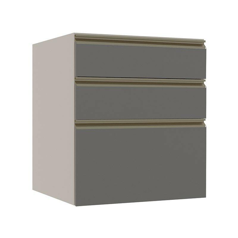 Módulo Balcão 60cm 3 Gavetas 100% MDF Cozinha Modulada Gold Robel Fendi/Cinza