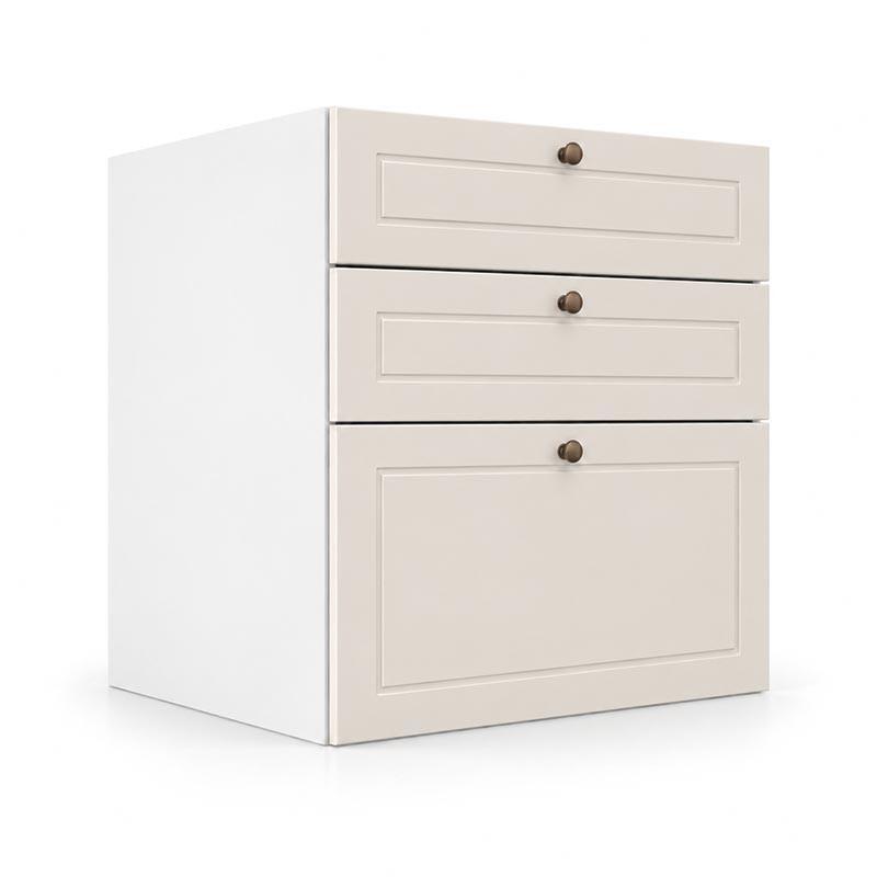 Módulo Balcão 60x68x56cm 3 Gavetas 100% MDF Cozinha Provence Robel Branco/Off White Matte