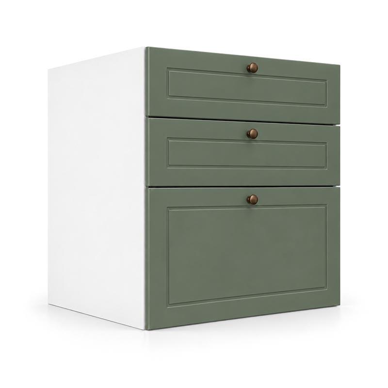 Módulo Balcão 60x68x56cm 3 Gavetas 100% MDF Cozinha Provence Robel Branco/Salvia Matte