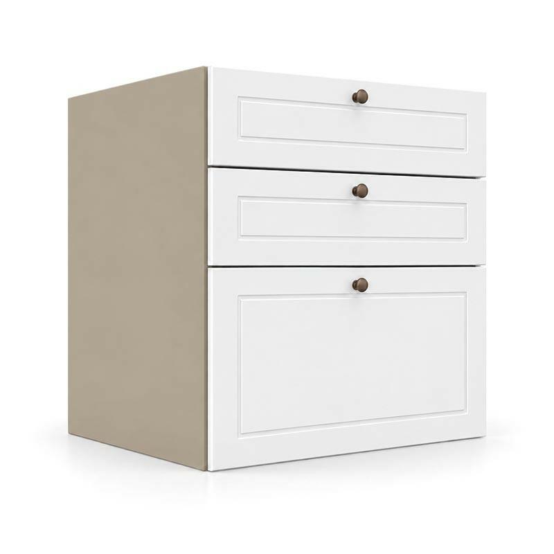 Módulo Balcão 60x68x56cm 3 Gavetas 100% MDF Cozinha Provence Robel Fendi/Branco Matte