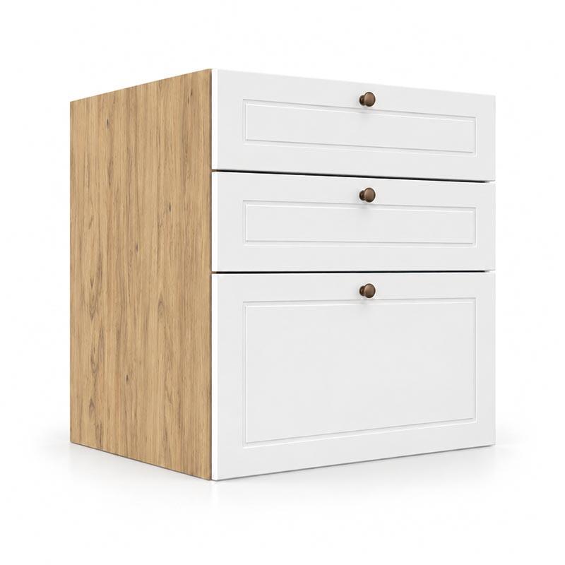 Módulo Balcão 60x68x56cm 3 Gavetas 100% MDF Cozinha Provence Robel Hanover/Branco Matte