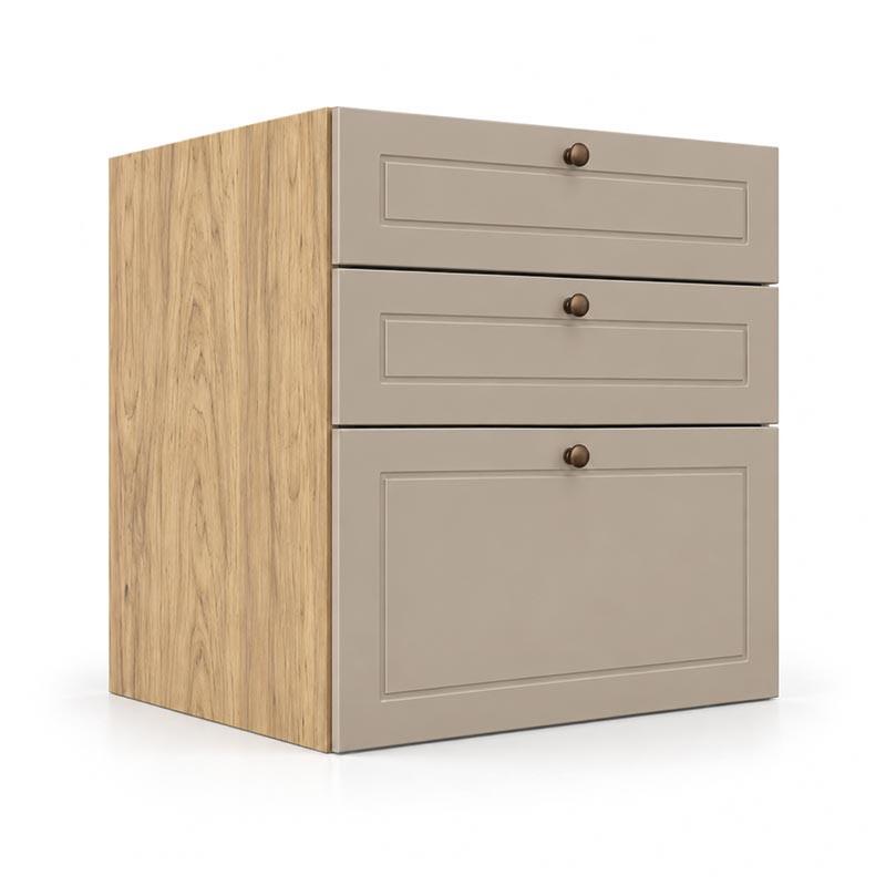 Módulo Balcão 60x68x56cm 3 Gavetas 100% MDF Cozinha Provence Robel Hanover/Fendi Matte