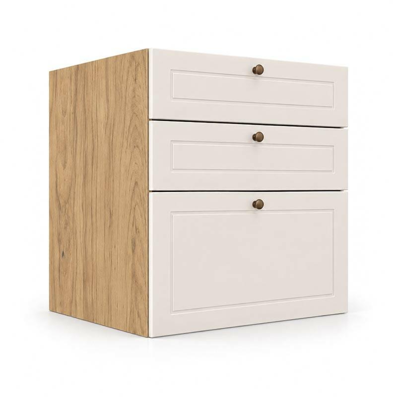 Módulo Balcão 60x68x56cm 3 Gavetas 100% MDF Cozinha Provence Robel Hanover/Off White Matte