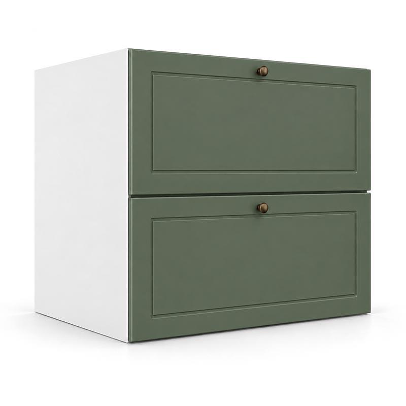 Módulo Balcão 70x68x56cm 2 Gavetas + 1 Gaveta Oculta 100% MDF Cozinha Provence Robel Branco/Salvia Matte