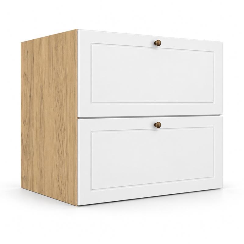 Módulo Balcão 70x68x56cm 2 Gavetas + 1 Gaveta Oculta 100% MDF Cozinha Provence Robel Hanover/Branco Matte