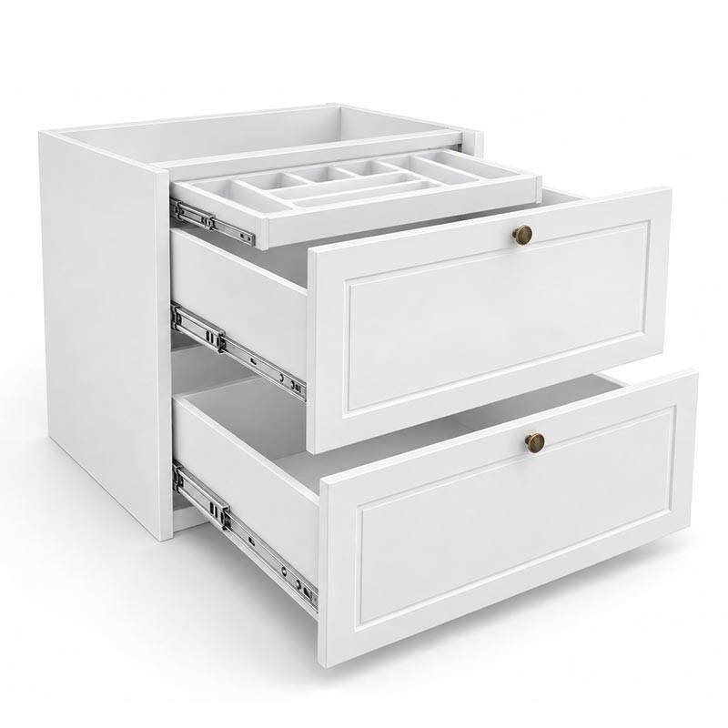 Módulo Balcao 80cm 2 Gavetas 1 Gaveta Oculta 100% MDF Cozinha Provence Robel Branco/Branco Matte